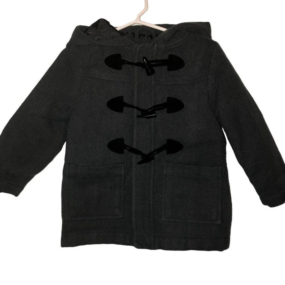 CIRCO Sz 2T Charcoal Gray Girl's Hooded Black Toggle Peacoat Dress Coat Toddlers